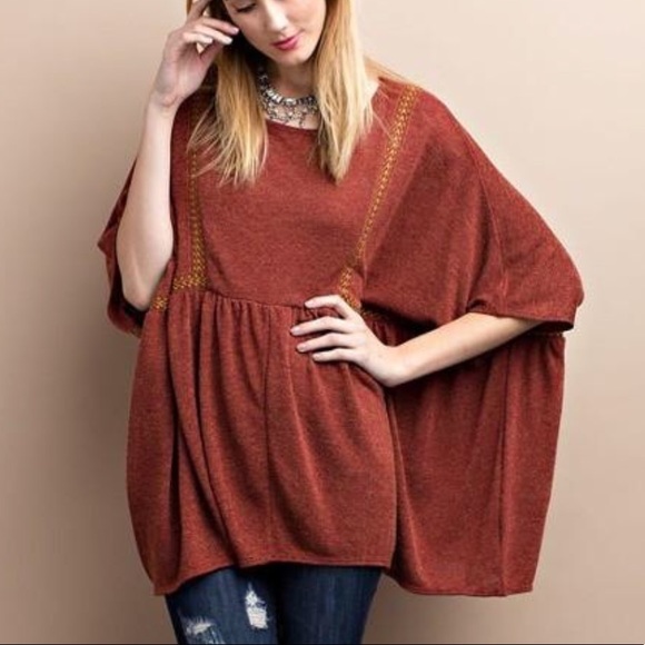 ❗️CLOSING SALE❗️Rust Slouchy Cozy Poncho Tunic Top - Picture 3 of 3